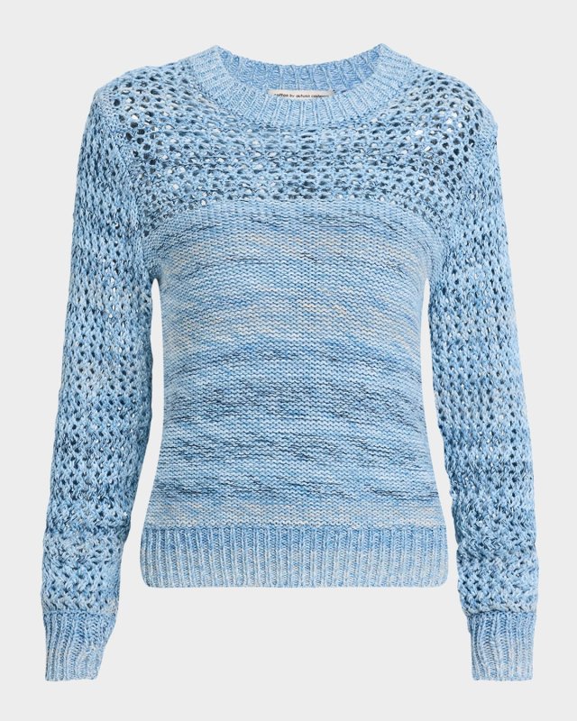 Marled Mesh-Stitch Cotton Crewneck Sweater